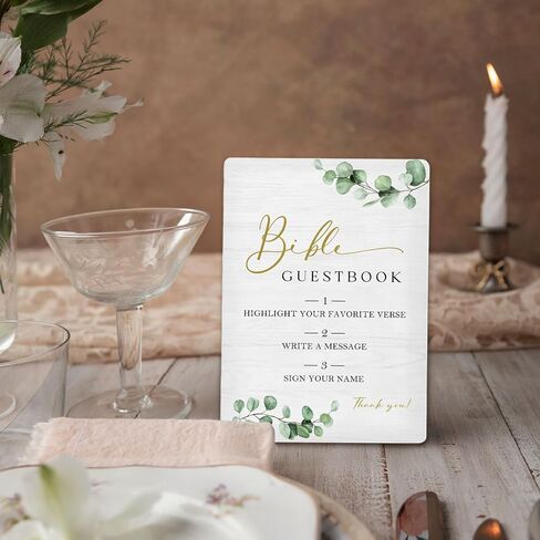 Bible Guest Book Sign 5"X7", Wedding Bible Guest Book Wooden Stand Sign, Wedding Table Decor for Ceremony & Reception (Green Leaves, 5x7 Inch) in Saudi Arabia