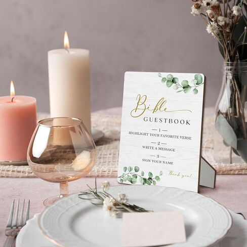 Bible Guest Book Sign 5"X7", Wedding Bible Guest Book Wooden Stand Sign, Wedding Table Decor for Ceremony & Reception (Green Leaves, 5x7 Inch) in Saudi Arabia