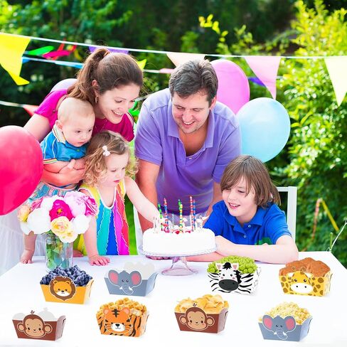 24 حزمة غابة Safari Animals Party Supplies حديقة حيوانات قابلة للتخلص من الأطعمة الغذائية الصواني البرية للحيوانات البرية حفلات عيد ميلاد الأزخ in Saudi Arabia
