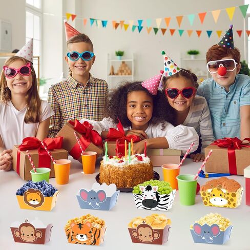 24 حزمة غابة Safari Animals Party Supplies حديقة حيوانات قابلة للتخلص من الأطعمة الغذائية الصواني البرية للحيوانات البرية حفلات عيد ميلاد الأزخ in Saudi Arabia