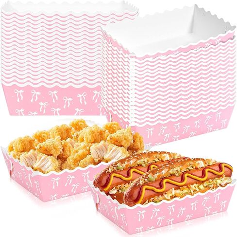 80 Pcs Pink Bow Paper Food Trays Pink Coquette Bowknot Kraft Paper Boat Trays for Birthday Wedding Baby Shower Party Decor(Tray1) in Saudi Arabia