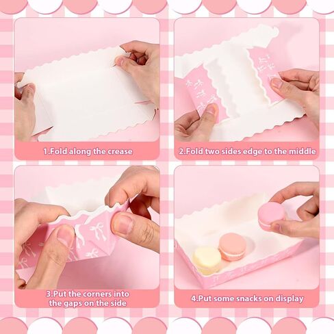 80 Pcs Pink Bow Paper Food Trays Pink Coquette Bowknot Kraft Paper Boat Trays for Birthday Wedding Baby Shower Party Decor(Tray1) in Saudi Arabia