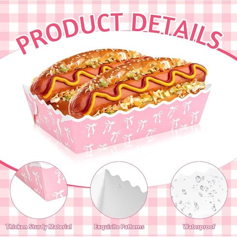 80 Pcs Pink Bow Paper Food Trays Pink Coquette Bowknot Kraft Paper Boat Trays for Birthday Wedding Baby Shower Party Decor(Tray1) in Saudi Arabia