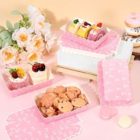 80 Pcs Pink Bow Paper Food Trays Pink Coquette Bowknot Kraft Paper Boat Trays for Birthday Wedding Baby Shower Party Decor(Tray1) in Saudi Arabia