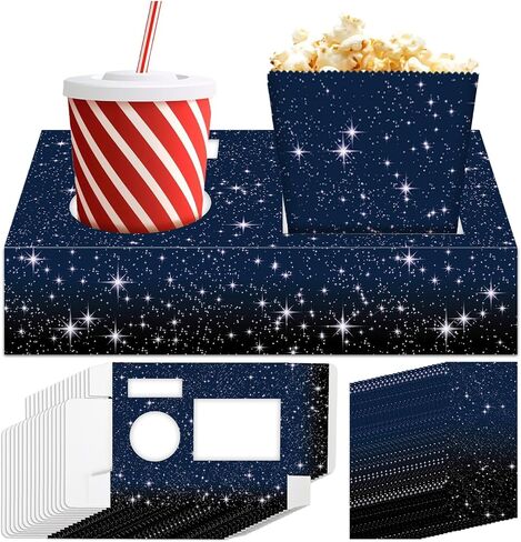 48Pcs Movie Night Supplies 24 Movie Night Snack Trays with 24 Popcorn Bags Theater Snack Boxes Cinema Theme Party Paper Food Trays Red and White Striped Food Boats for Family Kids Birthday Party in Saudi Arabia