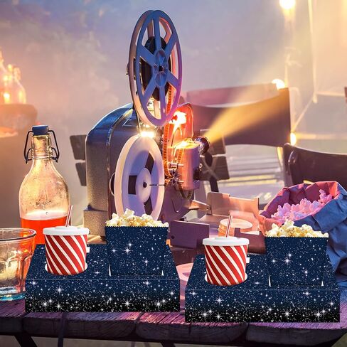 48Pcs Movie Night Supplies 24 Movie Night Snack Trays with 24 Popcorn Bags Theater Snack Boxes Cinema Theme Party Paper Food Trays Red and White Striped Food Boats for Family Kids Birthday Party in Saudi Arabia