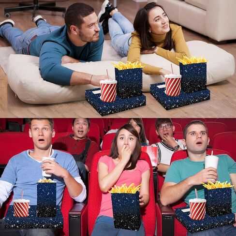 48Pcs Movie Night Supplies 24 Movie Night Snack Trays with 24 Popcorn Bags Theater Snack Boxes Cinema Theme Party Paper Food Trays Red and White Striped Food Boats for Family Kids Birthday Party in Saudi Arabia