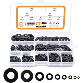 VIGRUE 304 Stainless Steel Flat Washers Set Washers Hardware Assortment 225 Pieces -15 Sizes M3 M4 M5 M6 M8 M10 M12 in Kuwait