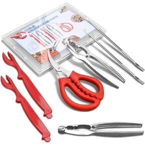 2025 Upgraded 8PCS Seafood Tools Set, Includes 2 Crab Leg Crackers, 2 Stainless Steel Crab Forks, 2 Lobster Shellers, 1 Crab Scissors and 1 Storage Box, Nut Crackers for Crab Legs in Saudi Arabia