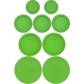 Pyrex (2) 7202-PC 1-Cup, (3) 7200-PC 2-Cup, (2) 7201-PC 4-Cup, and (2) 7402-PC 6/7-Cup Lawn Green Lids - Made in USA in Kuwait