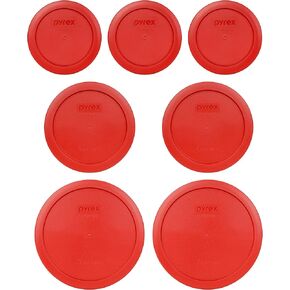 Pyrex (3) 7200-PC 2-Cup, (2) 7201-PC 4-Cup, and (2) 7402-PC 6/7-Cup Poppy Red Lids - Made in USA in Kuwait