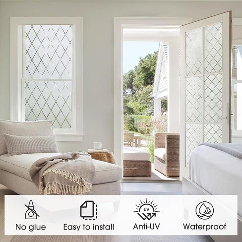 فيلم خصوصية النافذة Frosted Glass ثابت الشبكة الشبكة الزخرفية للحمام ، وينفد الأشعة فوق البنفسجية فيلم صقيع للباب الأمامي (17.5 × 78.7 بوصة) in Saudi Arabia