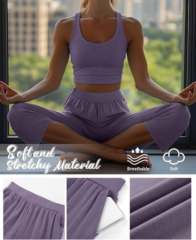 Neer 4 Pack Women's Capri Pants ، Lounge Wide Leg Yoga Spectpants فضفاض in Saudi Arabia