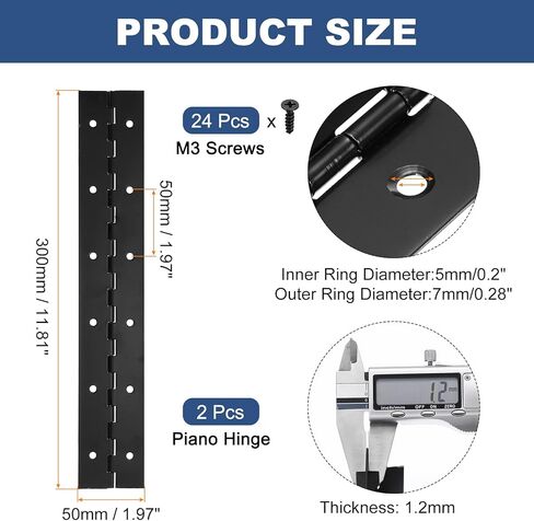Patikil 12x2 بوصة مفصلية البيانو ، 2 حزمة 304 مفصلات مستمرة من الفولاذ المقاوم للصدأ مع ثقوب لبوابة البيانو باب التخزين الخشبي قارب خزانة ، نغمة فضية in Kuwait