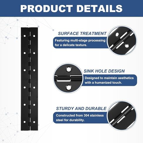 Patikil 12x2 بوصة مفصلية البيانو ، 2 حزمة 304 مفصلات مستمرة من الفولاذ المقاوم للصدأ مع ثقوب لبوابة البيانو باب التخزين الخشبي قارب خزانة ، نغمة فضية in Kuwait