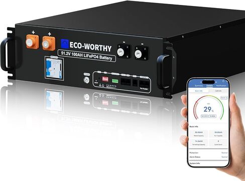 ECO-WORTHY 48V 400Ah LiFePO4 Lithium Battery (4 Pack 48V 100AH V3) with BMS, 20.48kWh Capacity, Server Rack Battery with Bluetooth, 6000 Deep Cycles, Ideal for Off-Grid, Solar (BUY Batteries Get Rack) in Saudi Arabia