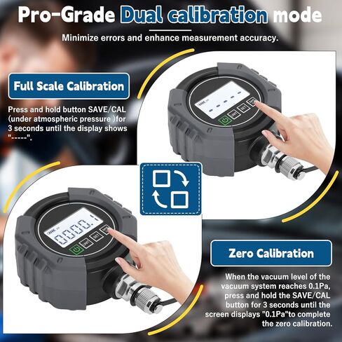 مقياس الفراغ الرقمي المحترف ، اختبار ضغط HVAC مع الإنذار ， مقياس HVAC Micron 0-75،000 ميكرون ، 7/16-20 UNF ، 1/4 بوصة SAE ، تعويض مؤقت ، شاشة LCD الخلفية in Kuwait