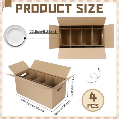 4 حزمة مجموعة تعبئة طبق ، 24 × 12 × 11 بوصة صناديق نقل المطبخ ، 128 إدراج طبق ، ورق كرافت بني ، من الورق المقوى ، 4 عدد in Saudi Arabia