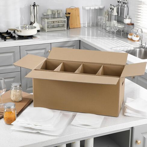 4 حزمة مجموعة تعبئة طبق ، 24 × 12 × 11 بوصة صناديق نقل المطبخ ، 128 إدراج طبق ، ورق كرافت بني ، من الورق المقوى ، 4 عدد in Saudi Arabia