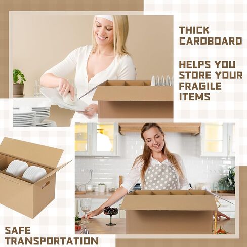 4 حزمة مجموعة تعبئة طبق ، 24 × 12 × 11 بوصة صناديق نقل المطبخ ، 128 إدراج طبق ، ورق كرافت بني ، من الورق المقوى ، 4 عدد in Saudi Arabia