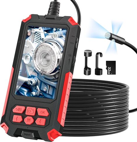 [Triple Lens] كاميرا منظار المنظار مع الضوء ، 32.8 قدم Borescope مع بطاقة 32 جيجابايت - 4.5 "و IP68 كاميرا فحص الصرف الصحي مع شاشة مقسمة 1080 بكسل للسباكة ، هدايا أعياد الميلاد للرجال ، أدوات للرجال in Kuwait