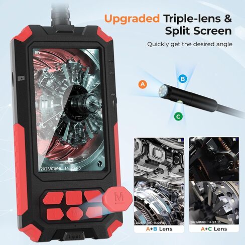 [Triple Lens] كاميرا منظار المنظار مع الضوء ، 32.8 قدم Borescope مع بطاقة 32 جيجابايت - 4.5 "و IP68 كاميرا فحص الصرف الصحي مع شاشة مقسمة 1080 بكسل للسباكة ، هدايا أعياد الميلاد للرجال ، أدوات للرجال in Kuwait