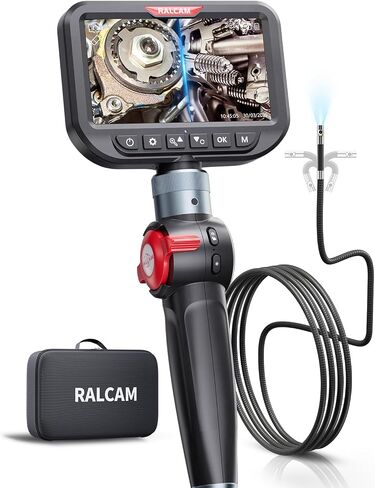 RALCAM Dual Lens Torticulating Borescope ، مسبار نحيف 6.5 مم ، كاميرا منظار 5 بوصات مع الضوء ، كابل شبه متشائم ، 5 أقدام ، كاميرا تفتيش مفصلية ثنائية الاتجاه لأنبوب جدار السيارات in Kuwait