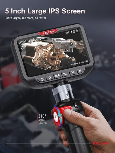 RALCAM Dual Lens Torticulating Borescope ، مسبار نحيف 6.5 مم ، كاميرا منظار 5 بوصات مع الضوء ، كابل شبه متشائم ، 5 أقدام ، كاميرا تفتيش مفصلية ثنائية الاتجاه لأنبوب جدار السيارات in Kuwait
