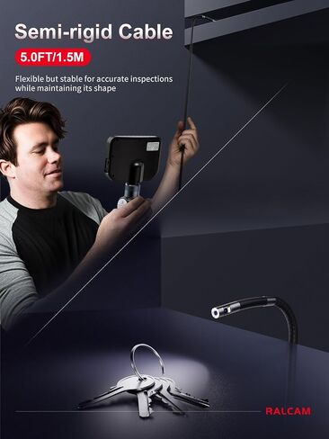 RALCAM Dual Lens Torticulating Borescope ، مسبار نحيف 6.5 مم ، كاميرا منظار 5 بوصات مع الضوء ، كابل شبه متشائم ، 5 أقدام ، كاميرا تفتيش مفصلية ثنائية الاتجاه لأنبوب جدار السيارات in Kuwait