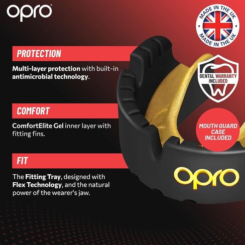 OPRO Gold Level Braces Mouth Guard, Moldable Mouthguard for Comfort & Fit for Boxing, Hockey, MMA, UFC, Football, Braces Protection, Youth & Adult Mouthguard with Case Included, Black in Saudi Arabia