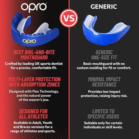 OPRO Gold Level Braces Mouth Guard, Moldable Mouthguard for Comfort & Fit for Boxing, Hockey, MMA, UFC, Football, Braces Protection, Youth & Adult Mouthguard with Case Included, Black in Saudi Arabia