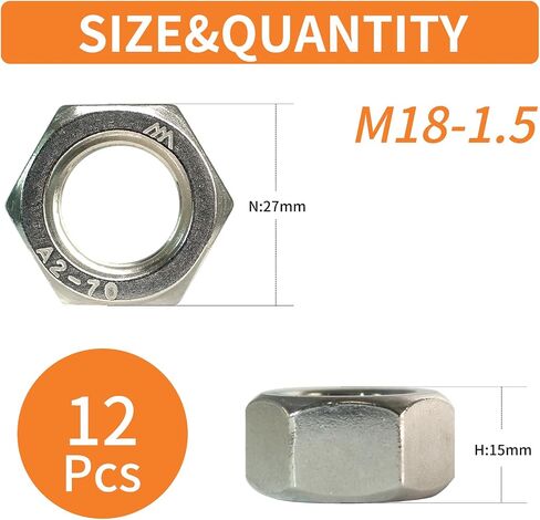 M14-1.25 Nuts Hex (27pcs) ، 304 الفولاذ المقاوم للصدأ (18-8) ، الأجهزة ، القياس ، خيط غرامة ، دينار in Kuwait