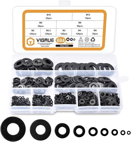 VIGRUE 304 Stainless Steel Flat Washers Set Washers Hardware Assortment 225 Pieces -15 Sizes M3 M4 M5 M6 M8 M10 M12 in Kuwait