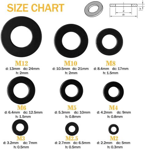 VIGRUE 304 Stainless Steel Flat Washers Set Washers Hardware Assortment 225 Pieces -15 Sizes M3 M4 M5 M6 M8 M10 M12 in Kuwait