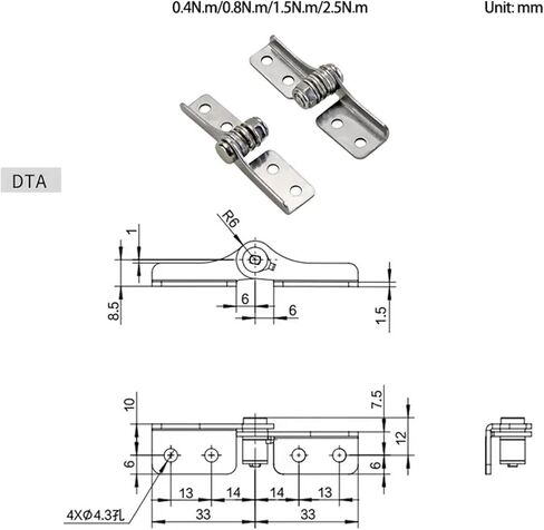 يمكن لمفصلات عزم الدوران القابلة للتعديل من الفولاذ المقاوم للصدأ إيقاف المحور ووضع الدعم بحرية 1pcs (DTA ، 1.5n.m) in Kuwait