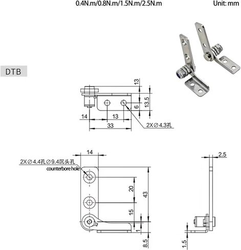 يمكن لمفصلات عزم الدوران القابلة للتعديل من الفولاذ المقاوم للصدأ إيقاف المحور ووضع الدعم بحرية 1pcs (DTA ، 1.5n.m) in Kuwait