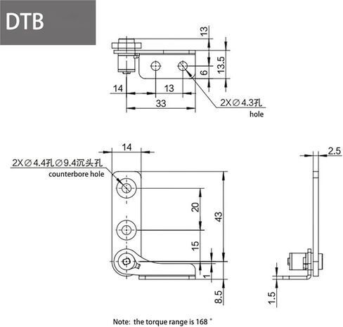 Stainless Steel Damping Hinge with Adjustable Torque Stop Anywhere Pivot and Positioning Support 1Pcs(DTA Left-Right,2.5N.m) in Kuwait