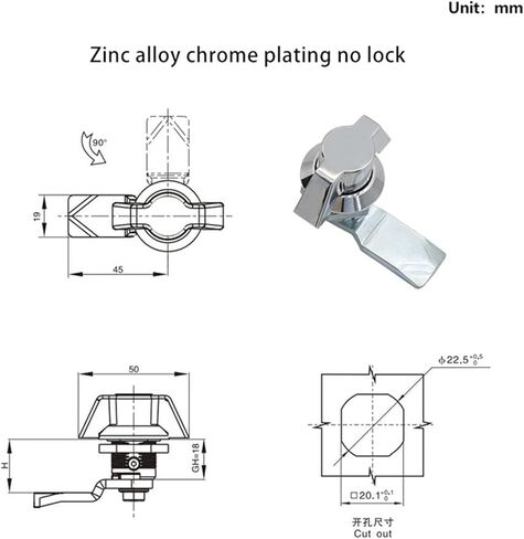 زنك سبيكة أسطواني قفل قفل الصناعي معدات توزيع المعدات الكهربائية مقبض مجلس الوزراء 1pcs (كروم لا قفل) in Kuwait