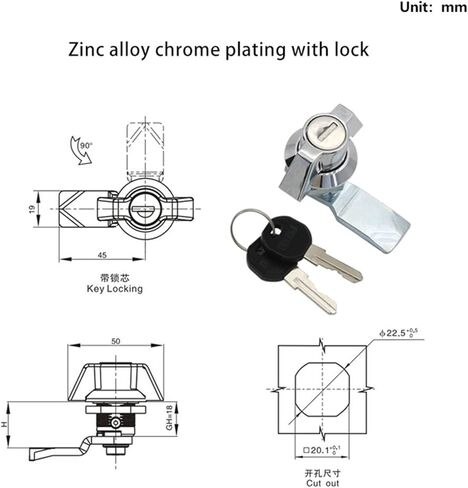 زنك سبيكة أسطواني قفل قفل الصناعي معدات توزيع المعدات الكهربائية مقبض مجلس الوزراء 1pcs (كروم لا قفل) in Kuwait