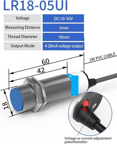 Analog Linear Displacement Proximity Sensor M12 M18 M30 0-10V Voltage or 4-20mA Current Output Inductive Switch(M18 5mm Dual Output) in Kuwait