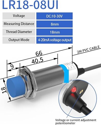 Analog Linear Displacement Proximity Sensor M12 M18 M30 0-10V Voltage or 4-20mA Current Output Inductive Switch(M18 5mm Dual Output) in Kuwait