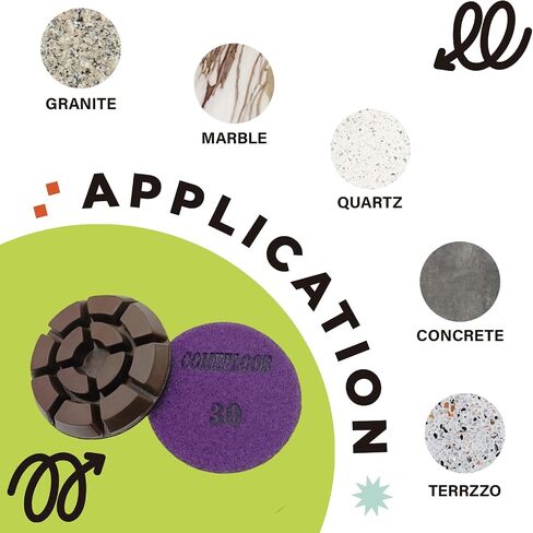 Diamond Floor Polishing Pads, 3 Inch Resin Bond Hook and Loop Polishing Pucks for Concrete, Terrazzo, Marble, Granite, Grit 30, 3PCS in Kuwait