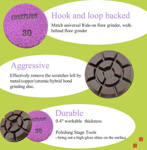 Diamond Floor Polishing Pads, 3 Inch Resin Bond Hook and Loop Polishing Pucks for Concrete, Terrazzo, Marble, Granite, Grit 30, 3PCS in Kuwait