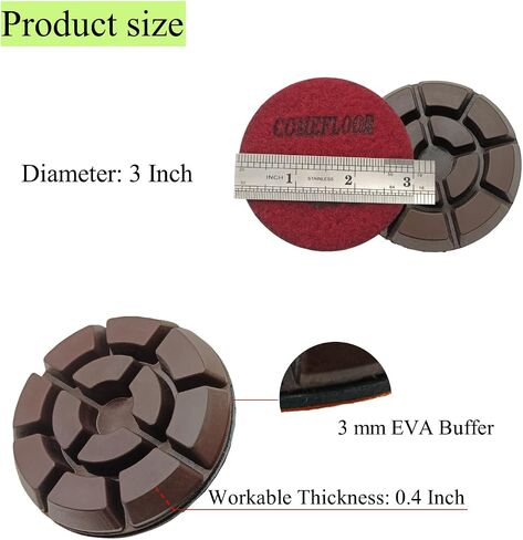 Diamond Floor Polishing Pads, 3 Inch Resin Bond Hook and Loop Polishing Pucks for Concrete, Terrazzo, Marble, Granite, Grit 30, 3PCS in Kuwait