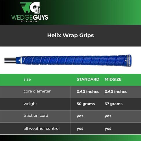 Wedge Guys Helix Wrap Grips Bunddle - التحكم الأعلى مع الملمس المتزايد - جميع الأحوال الجوية Golf Club Grips بديل لإعادة تجهيز السائقين على السائقين الهجينة ، Midsize أو Standard in Kuwait