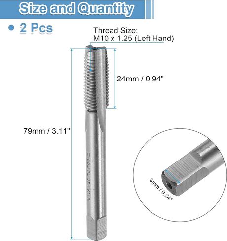 uxcell 2pcs Straight Flute Thread Tap, M10 x 1.25 Left Hand Metric Screw Threading Tapping Tool Thread Milling Machine Taps, High-Speed Steel 6542 (HSS 6542) in Saudi Arabia
