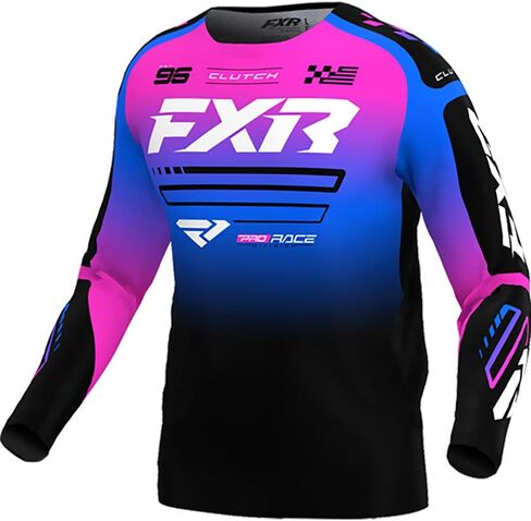 FXR Youth Clutch MX Jersey Soft Moisture -wicking drop tail hem Black/Blue/Pink - كبير in Saudi Arabia