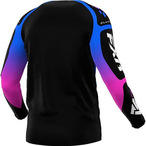 FXR Youth Clutch MX Jersey Soft Moisture -wicking drop tail hem Black/Blue/Pink - كبير in Saudi Arabia