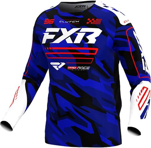 FXR Youth Clutch MX Jersey Soft Moisture-Wicking Drop Tail Hem Blue Camo/Red - Medium in Saudi Arabia