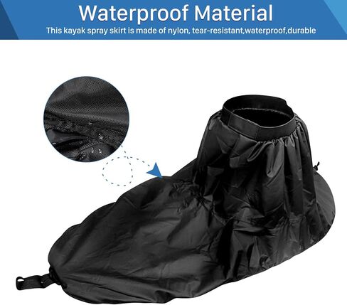 Nylon Kayak Spray Skirt Adjustable Waterproof Cover with Elastic Straps for Secure Fit Cockpit Size 90 to 95cm x 50 to 55cm Lightweight 148g (Black) in Kuwait